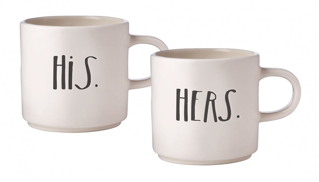 Rae Dunn Stem Print HIS & HERS Mugs, Set of 2