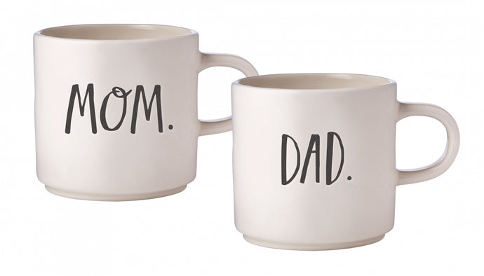 Rae Dunn Stem Print MOM & DAD Mugs, Set of 2