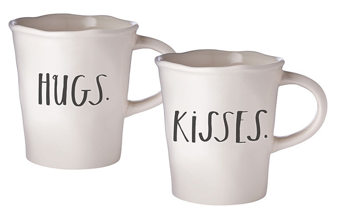 Rae Dunn Stem Print Cafe Mugs - Hugs & Kisses