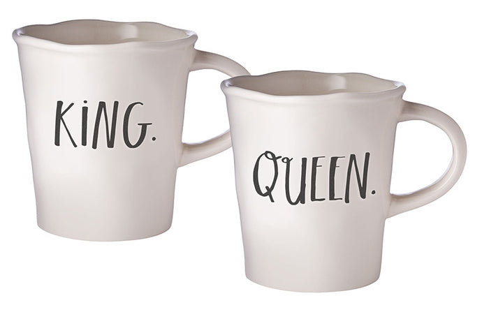 Rae Dunn Stem Print Cafe Mugs - King & Queen