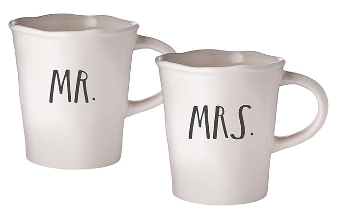Rae Dunn Stem Print Cafe Mugs - Mr. & Mrs.