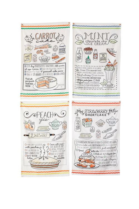 Cotton Printed Recipe Tea Towels, 4 styles